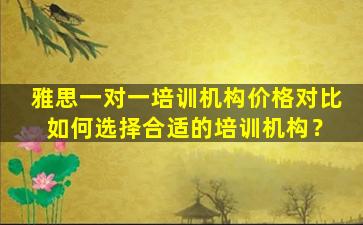 雅思一对一培训机构价格对比 如何选择合适的培训机构？